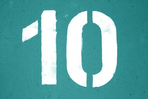 Number 10 in stencil on metal wall in cyan tone. — Stock Photo, Image