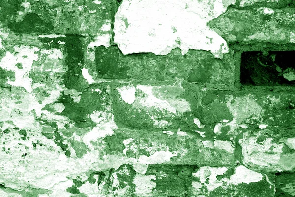 Yeşil tonda eski grungy tuğla duvar dokusu. — Stok fotoğraf