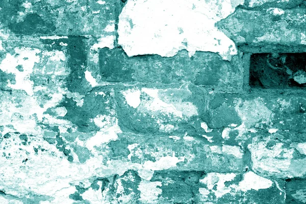 Old grungy brick wall texture in cyan tone. — Stock Photo, Image