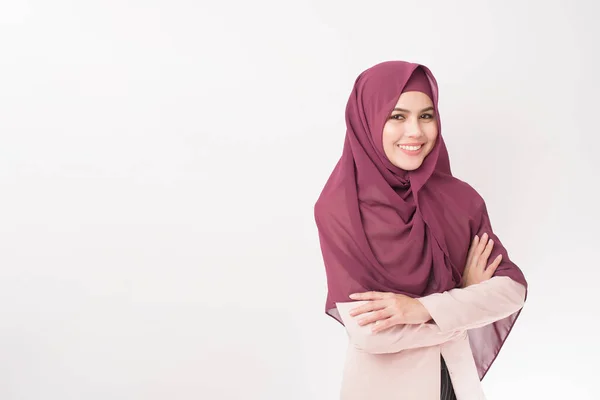 Belle Femme Affaires Avec Portrait Hijab Sur Fond Blanc — Photo