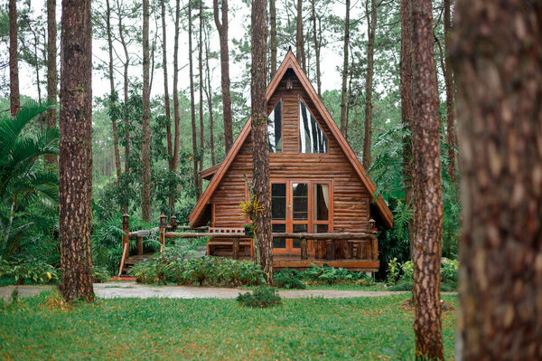 A wooden a-frame country hous