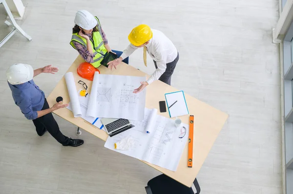 stock image Top view of engineering people are meeting , Engineering people, corporate working, teamwork concept. 