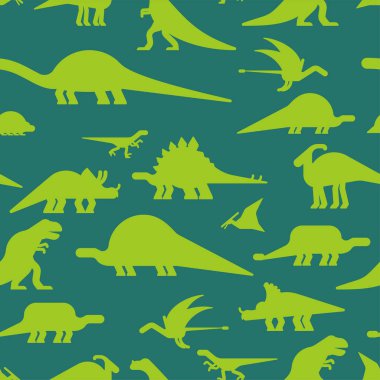 Dinozorlar seamless modeli. Dino doku. Prehistorik canavar kertenkele arka plan. Eski hayvan karikatür tarzı. Çocuk kumaş süsleme. Vektör illustratio