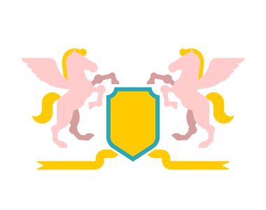 Pegasus ve kalkan hanedan sembolü. Hayvan arması için oturum açın. Kraliyet at vektör illustratio