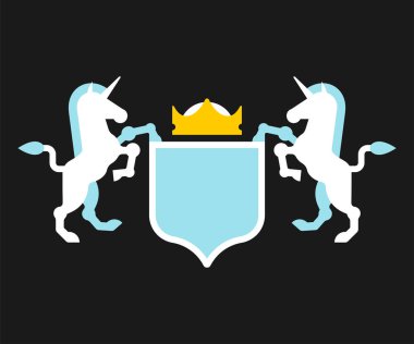 Tek boynuzlu at ve kalkan hanedan sembolü. Hayvan arması için oturum açın. Vektör illustratio