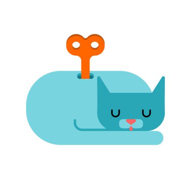 İzole kedi clockwork oyuncak. Evde beslenen hayvan vektör illustratio