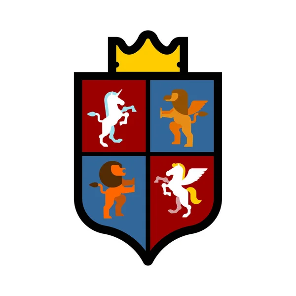 Sköld Och Djur Heraldiska Set Symbol Pegasus Och Lion Och — Stock vektor