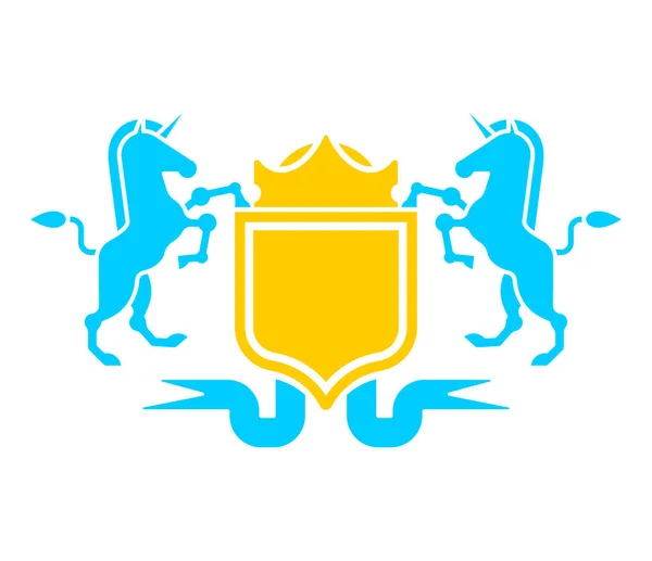 Einhorn Und Schild Wappensymbol Zeichen Tier Für Wappen Vektor Illustratio — Stockvektor