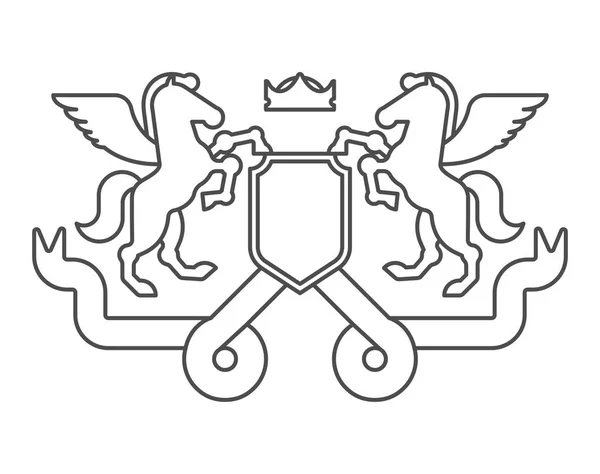 飞马和盾牌纹章符号 标志动物为徽章 皇家马载体图案 — 图库矢量图片