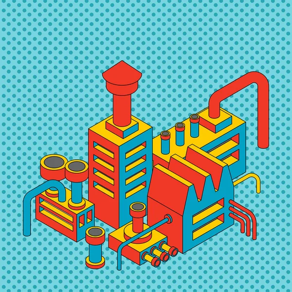 Plant Industrial Isometric Factory Isolated Pop Art Style Vector Illustration — Stock Vector