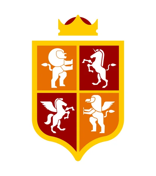 Štít Heraldická Zvířata Nastavte Symbol Pegasus Lev Gryf Znamení Šelmy — Stockový vektor