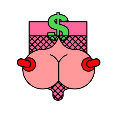 Fuhuş sembolü. Göğüsler ve kalkan hanedan. Silah kat için fahişe işareti. Vektör illustratio