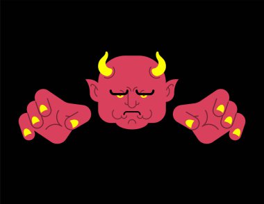 Kırmızı Şeytan yüz. Heck portre. Şeytan kafa. İblis dünyasının. vektör illustratio