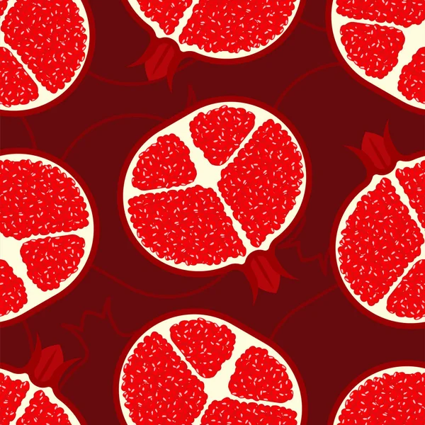 Granatapfelmuster Nahtlos Rotes Frisches Saftiges Obst Hintergrund Vektorillustration — Stockvektor