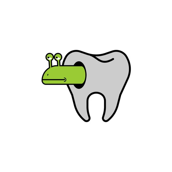 Zub Červ Otvorem Mikroby Nemocný Zub Zubní Kaz Pulpitis Zub — Stockový vektor