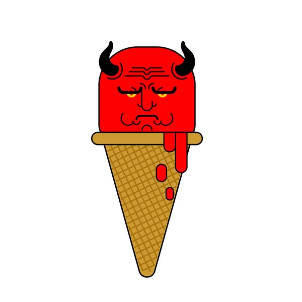 Red Devil Ice Cream Angry Demon Icecream Vector Illustration — Stock Vector