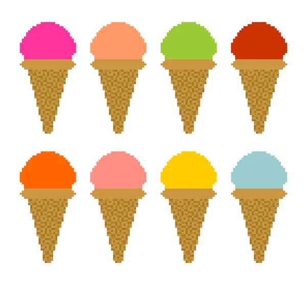 アイスクリームは ピクセル アートを設定します ビット アイスクリーム ベクトル図 — ストックベクタ