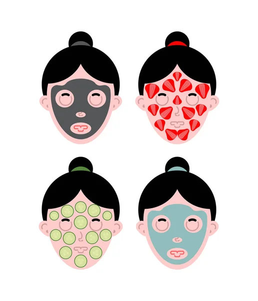 Gesichtsmaske Für Frauen Salbe Und Schmutz Erdbeeren Und Gurken Kosmetische — Stockvektor