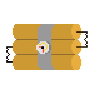 Dinamit sopa piksel sanat ve saat. TNT patlayıcı 8 bit. Bomba vektör çizim