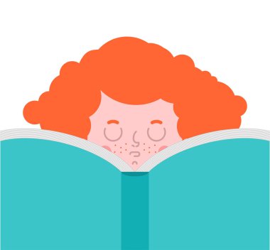 İzole kız açık kitap okumak. Vektör çizim