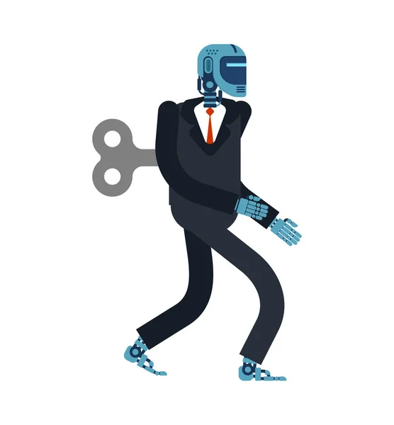 Cyborg Επιχειρηματίας Κουρδιστό Κλειδί Γραφείο Ρομπότ Τεχνητή Νοημοσύνη Διάνυσμα Illustratio — Διανυσματικό Αρχείο