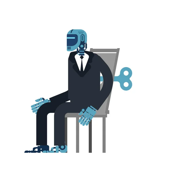 Cyborg Επιχειρηματίας Κουρδιστό Κλειδί Γραφείο Ρομπότ Τεχνητή Νοημοσύνη Διάνυσμα Illustratio — Διανυσματικό Αρχείο