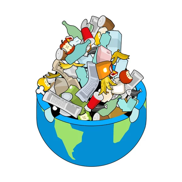 Earth Skládka Planety Odpadků Vrakoviště Vektorové Ilustrace — Stockový vektor