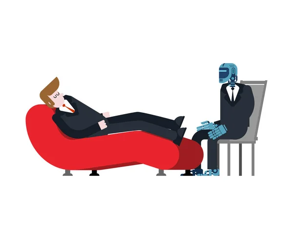 Robot Psychologist Man Reception Cyborg Psychotherapist Vector Illustration — Stock Vector