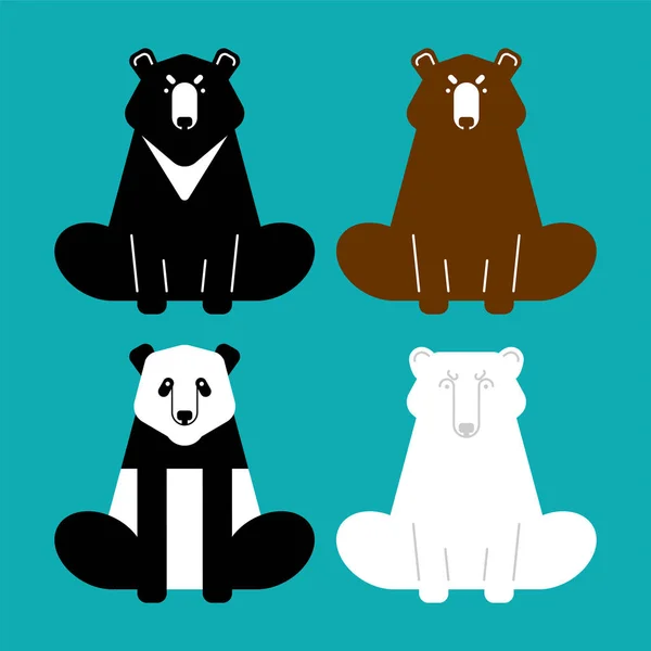 Björn Panda Och Grizzly Baribal Och Isbjörn Vector Illustratio — Stock vektor