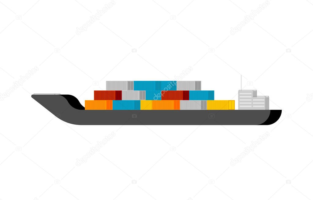Barge and Cargo Container. Transportation of goods Vector illustration