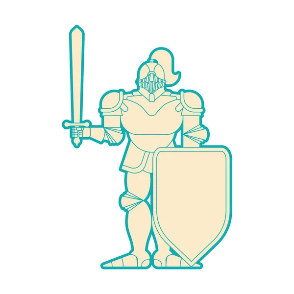 骑士孤立 金属装甲战士 铁盔甲 盘子和剑 矢量图案 — 图库矢量图片