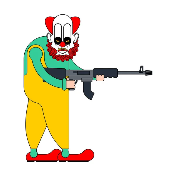 Clown Effrayant Avec Une Mitrailleuse Des Yeux Horribles Nightmare Illustration — Image vectorielle