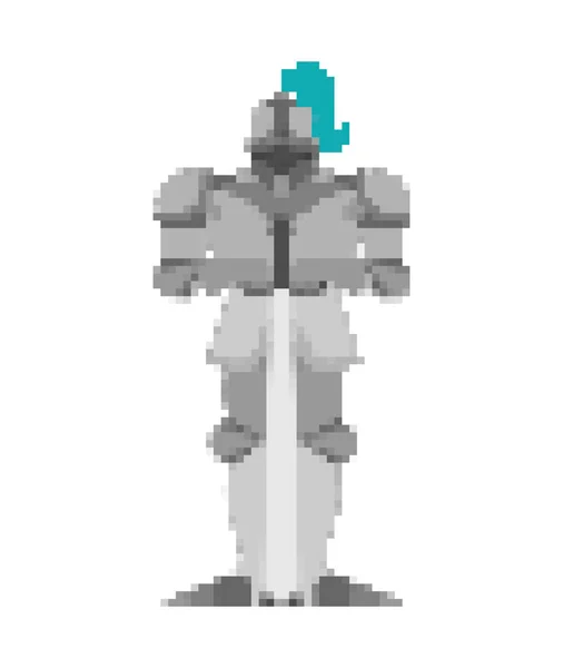 Chevalier Pixel Art Guerrier Blindé Métal Bits Armure Fer Numérique — Image vectorielle