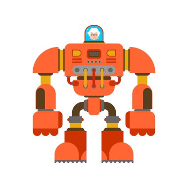 Robot Exoskeleton büyükanne. Büyükanne Cyborg savaşçı gelecek. Vektör illustratio