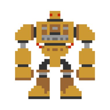 Robot piksel sanat. 8 bit Cyborg savaşçı gelecek. Vektör illustratio