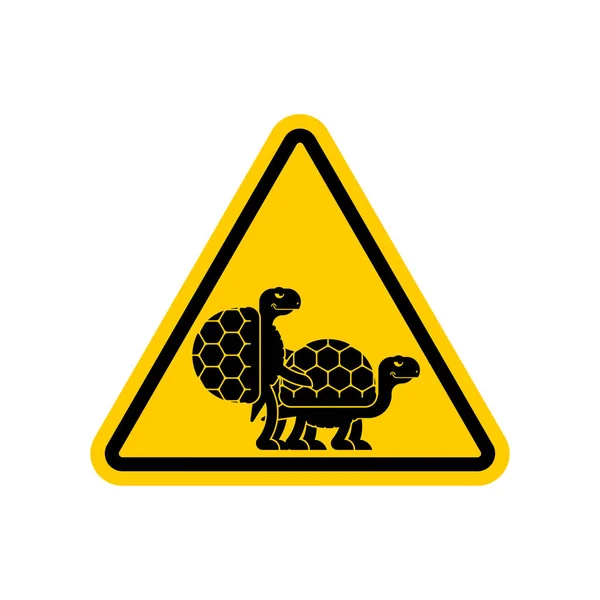 Attention Turtle Sex Caution Yellow Road Sign Tortoise Intercourse Animal — Stock Vector