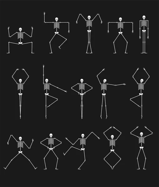 Conjunto Dança Esqueleto Dança Crânio Osso Diferentes Poses Ilustração Vetorial — Vetor de Stock