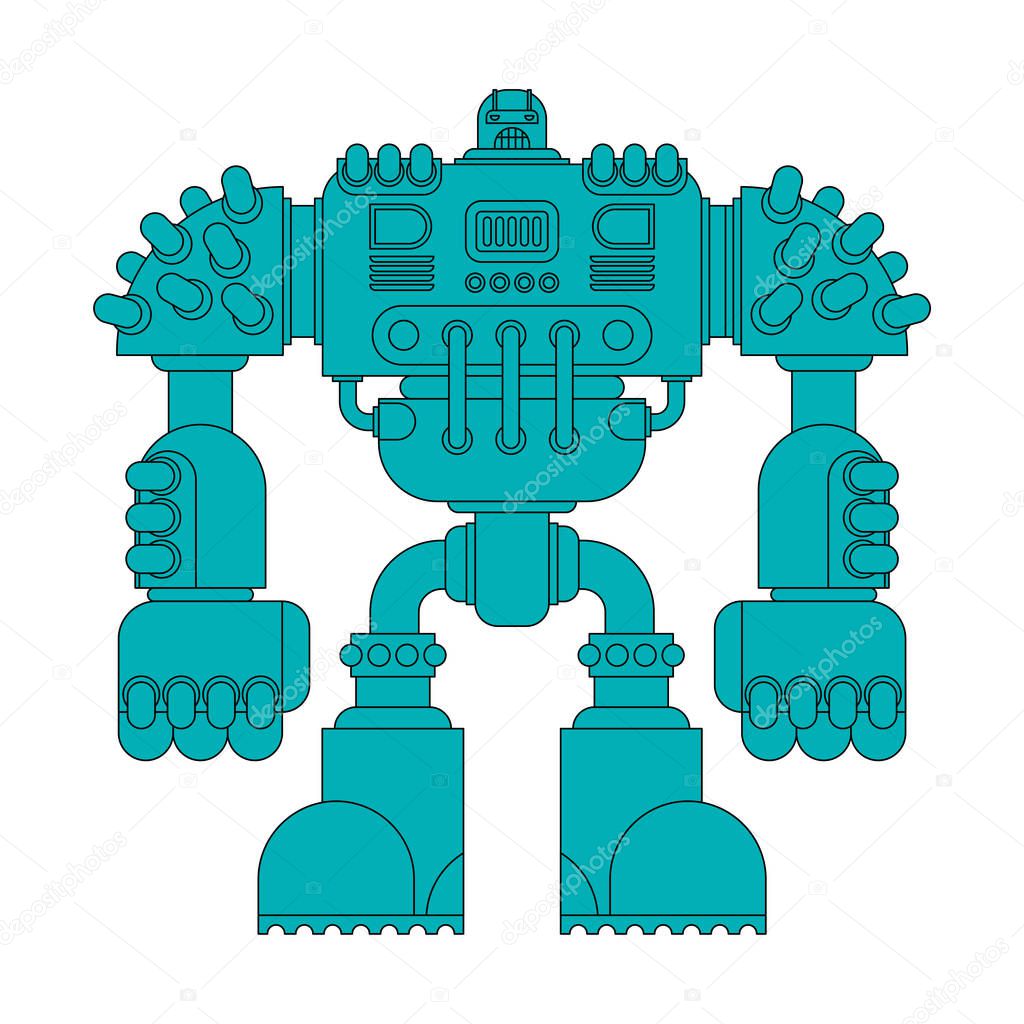 Battle robot isolated. Cyborg warrior future. Vector illustratio