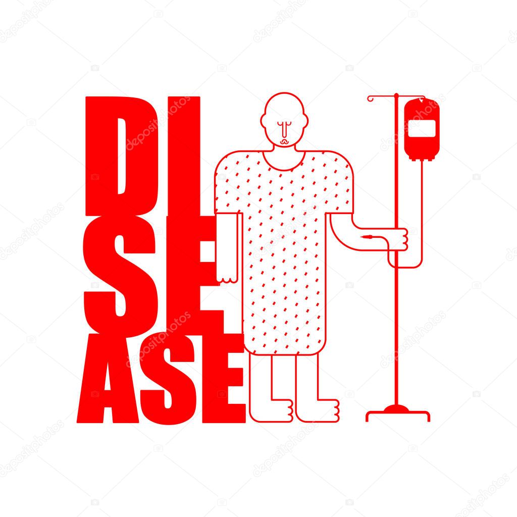 Hospital patient with dropper. Sick man Vector illustration