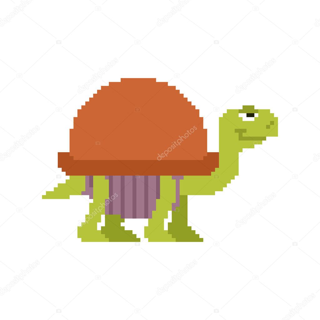 Turtle pixel art. tortoise 8 bit Vector illustration