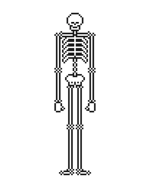 Arte Píxeles Esqueleto Cráneo Hueso Bits Ilustración Vectorial — Vector de stock