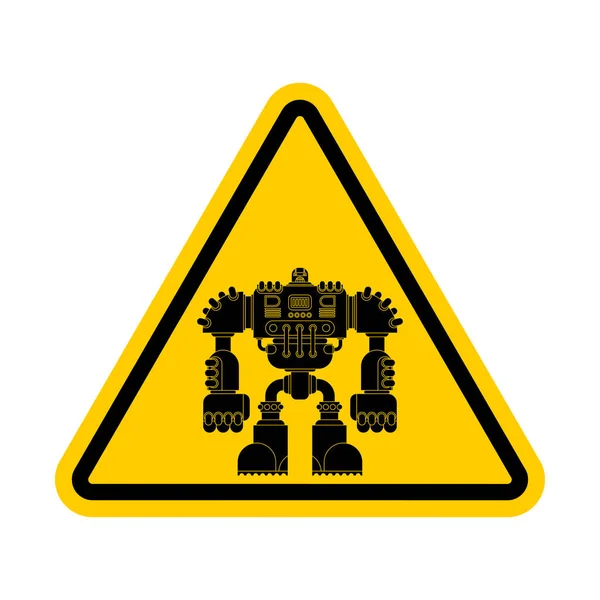 注目のロボット サイボーグ戦士の未来の黄色の道路標識を注意してください ベクトル図 — ストックベクタ