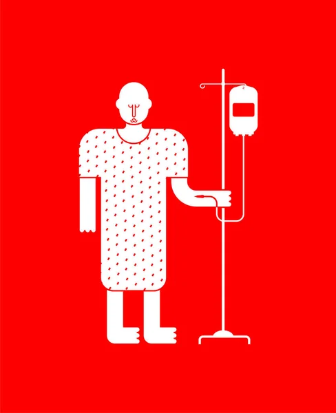 Paciente Del Hospital Con Gotero Hombre Enfermo Vector Ilustración — Archivo Imágenes Vectoriales