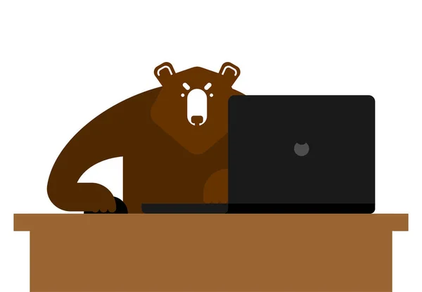 Beer Laptop Werken Grizzly Notebook Vectorillustratie — Stockvector