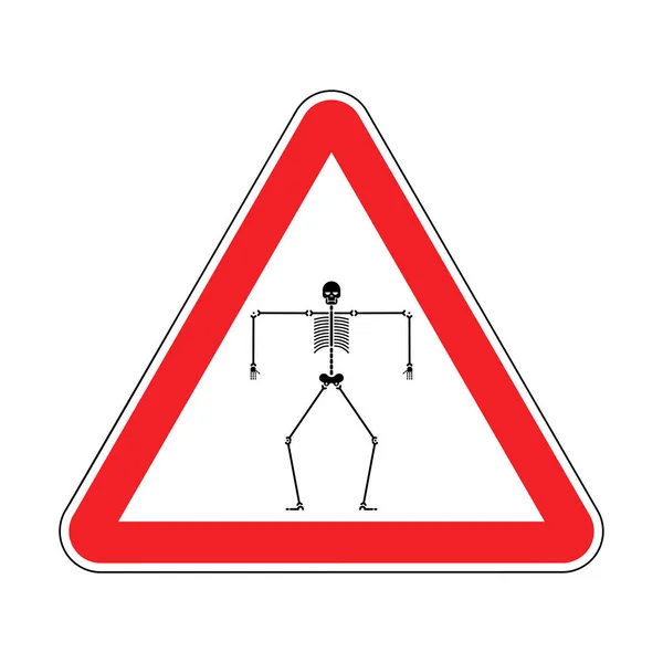Atención Muerte Esqueleto Precaución Rojo Señal Tráfico Calavera Hueso Anatomía — Archivo Imágenes Vectoriales