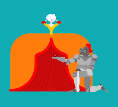 Dizimin üstüne ayakta ve evlilik teklifi Bayan yapma knight. Ortaçağ buluşma. Ortaçağ aşk. Sevgililer günü. 14 Şubat illüstrasyon