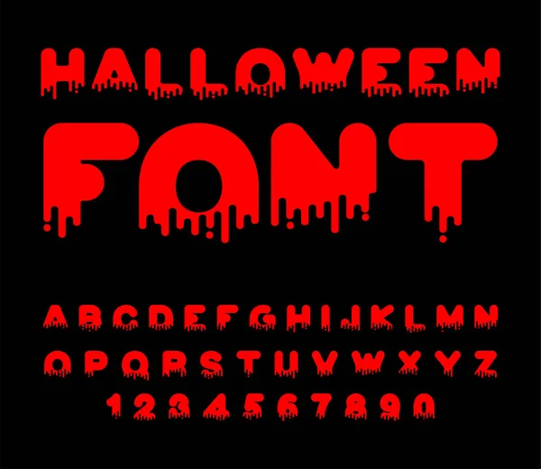 Halloween Font Blood Red Liquid Letter Terrible Alphabet Horror — Stock Vector