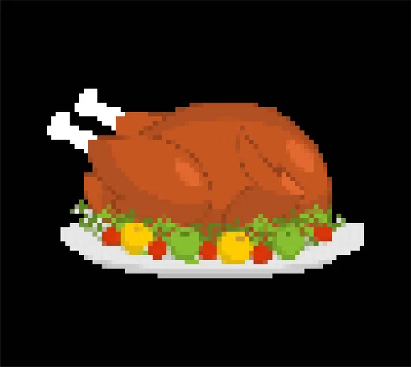 Seni Pixel Kalkun Thanksgiving Day Bit Ilustrasi Vektor - Stok Vektor