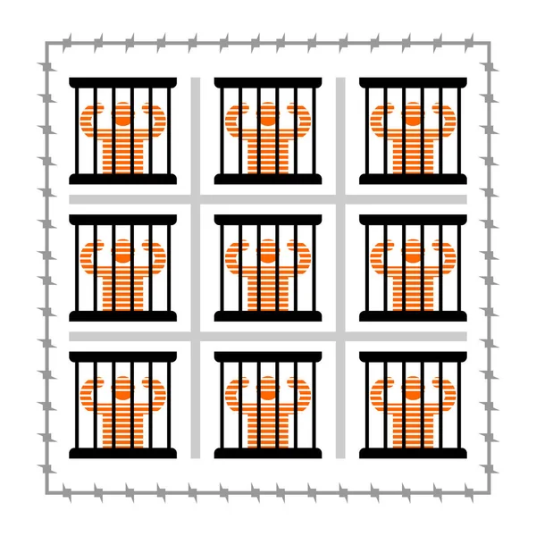 Symbool Van Gevangenis Gevangene Gevangenis Dader Bars Windows Prikkeldraad Rond — Stockvector