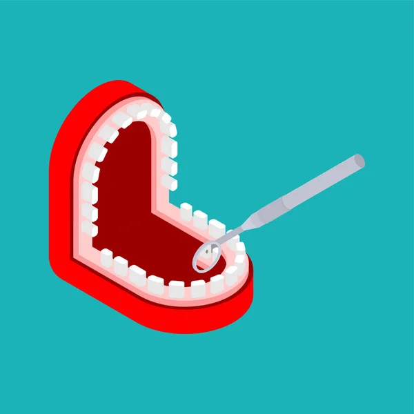 開いている口の中で歯科用ミラー 歯科医師の治療 歯科のベクトル図 — ストックベクタ